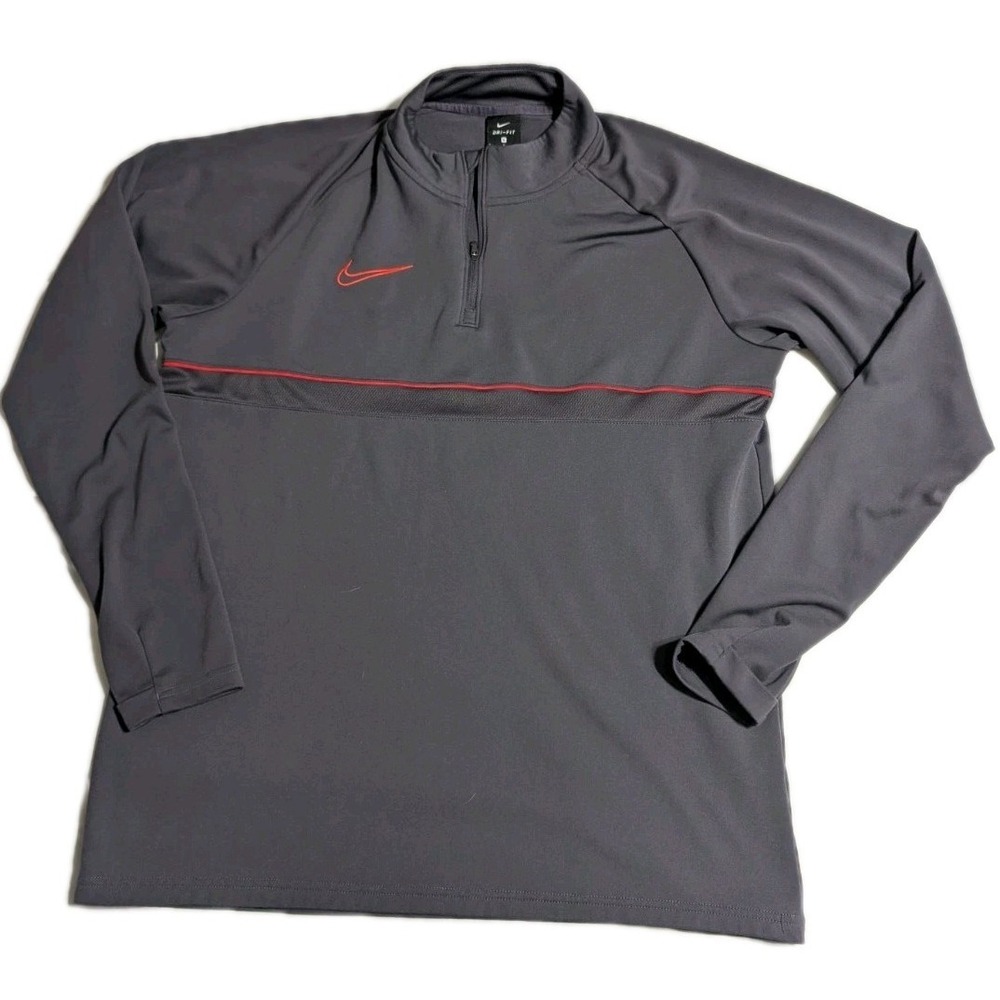 Nike Dri-Fit Men's L‎ 1/4 Zip Training Pullover Gray Red Swoosh Athletic Running